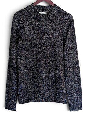 Traditions Chevron Knit Metallic Lurex Black Holiday Party Sweater XL